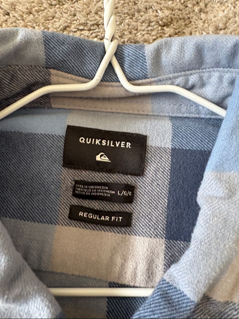 Quiksilver Light Blue and Navy Plaid Shirt